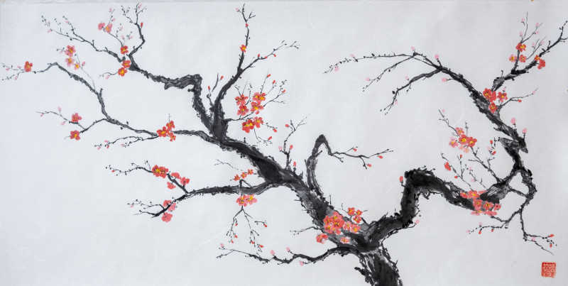 Ume original painting by Indrė Beinartė. Calligraphy