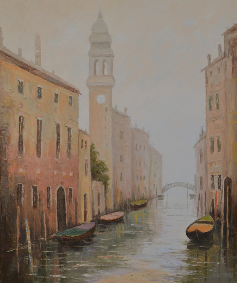 Water Street original painting by Rimantas Virbickas. Urbanistic - Cityscape
