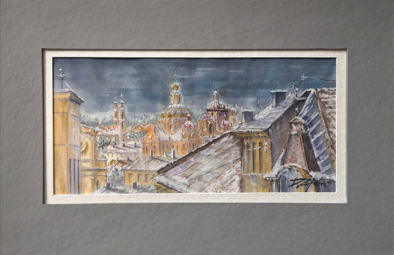 Vilnius. Winter in City original painting by Dmitrij Zuj. Urbanistic - Cityscape