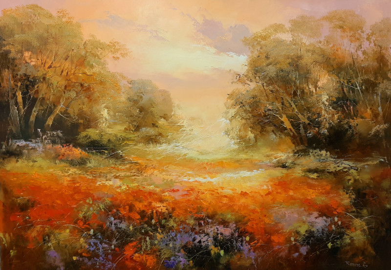 Blooming Meadow original painting by Rimantas Grigaliūnas. Landscapes