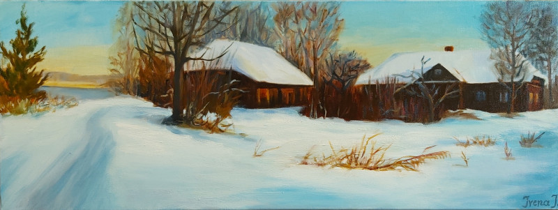 Homestead by the Lake original painting by Irena Jasiūnienė. Landscapes