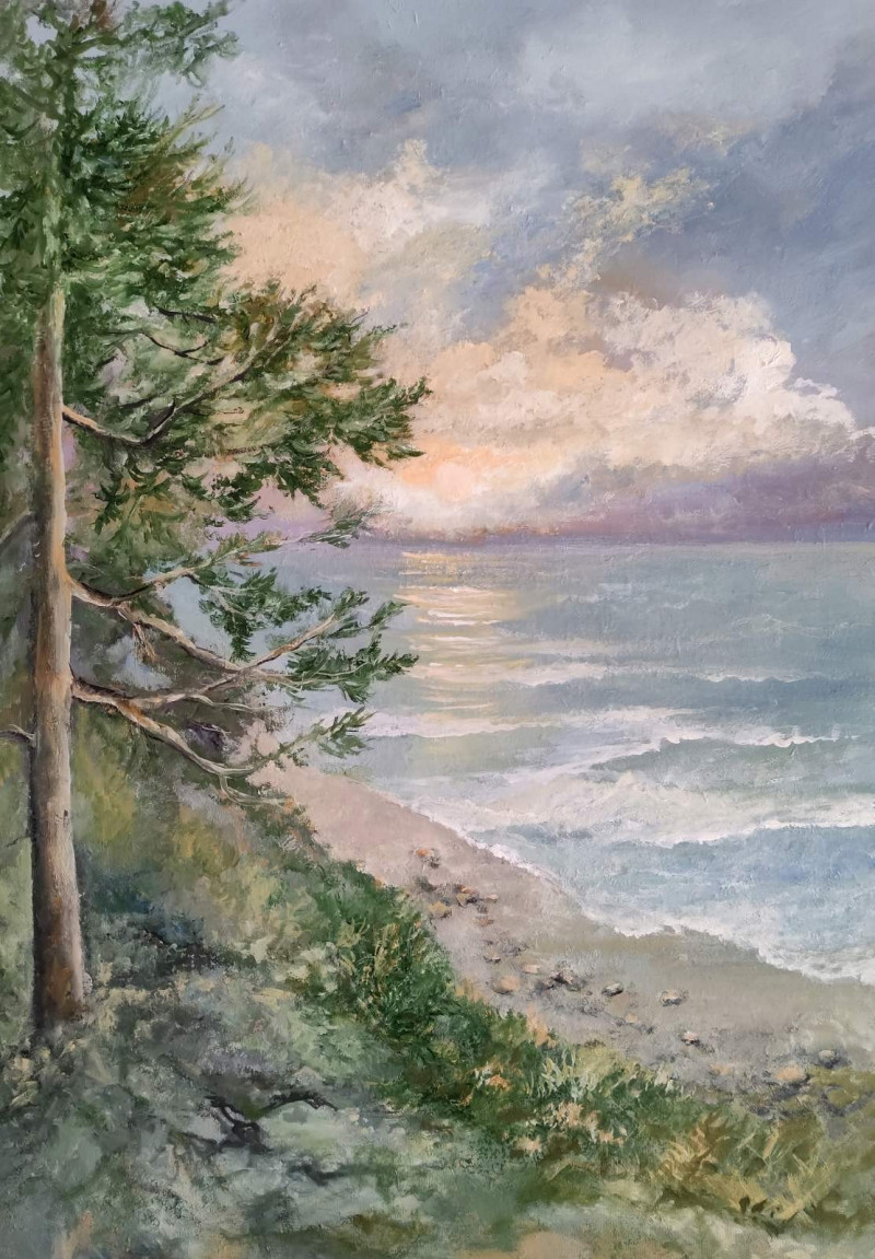 Birutė Butkienė tapytas paveikslas Vakaras prie jūros, Jūros , paveikslai internetu