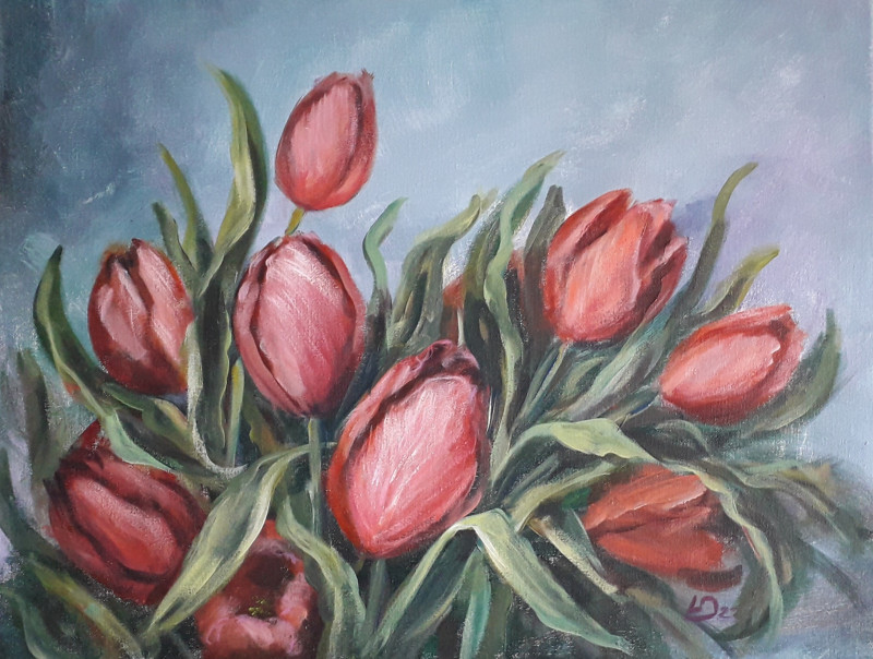 Tulips original painting by Lidija Dailidėnienė. Flowers