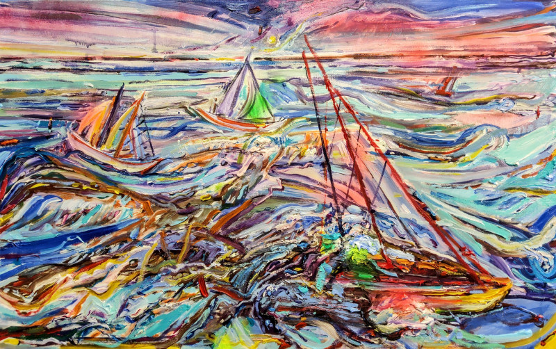 Boats original painting by Arvydas Martinaitis. Landscapes