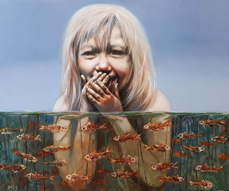 Laimonas Šmergelis tapytas paveikslas Vandenyje, Išlaisvinta fantazija , paveikslai internetu