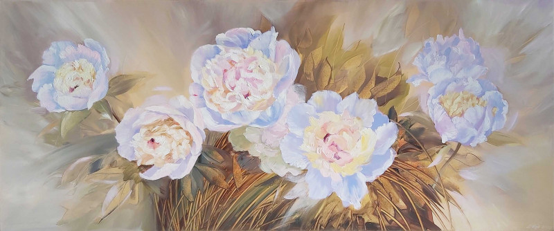 White original painting by Lidija Skačkauskaitė-Kuklienė. Talk Of Flowers