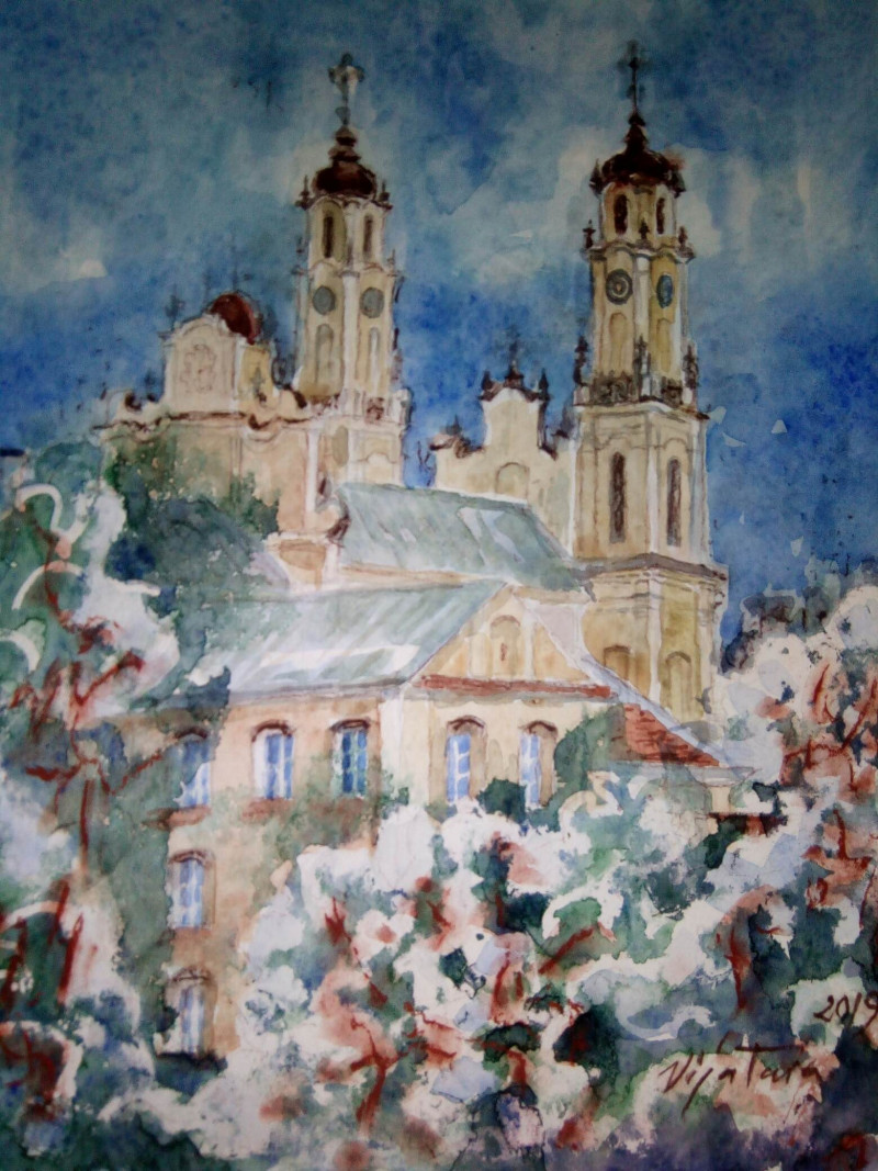 Missionary Church in Vilnius original painting by Valerija Vija Tarabildienė. Paintings with Vilnius (Vilnius)