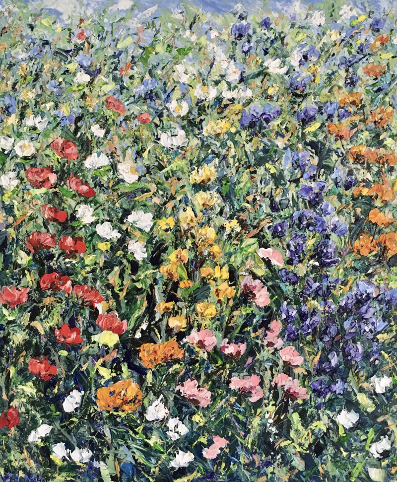 Vilma Gataveckienė tapytas paveikslas Colorful flowers, Gėlių kalba , paveikslai internetu