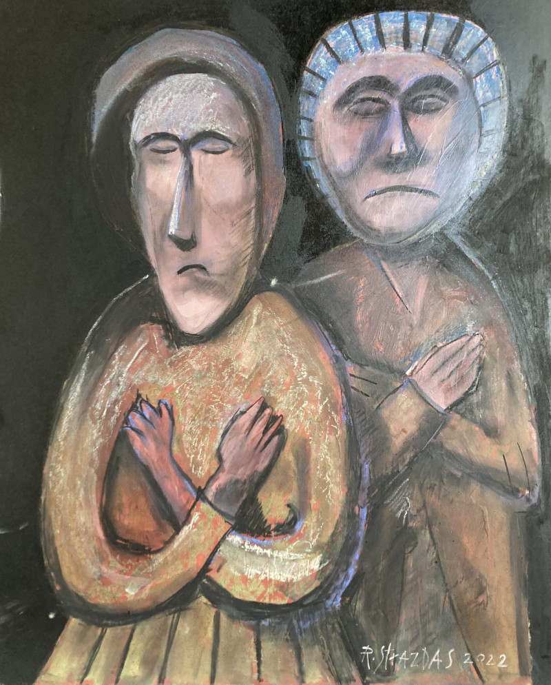 Robertas Strazdas tapytas paveikslas Aptrupėjęs paveldas. Šventosios 2 vnt., Tapyba su žmonėmis , paveikslai internetu