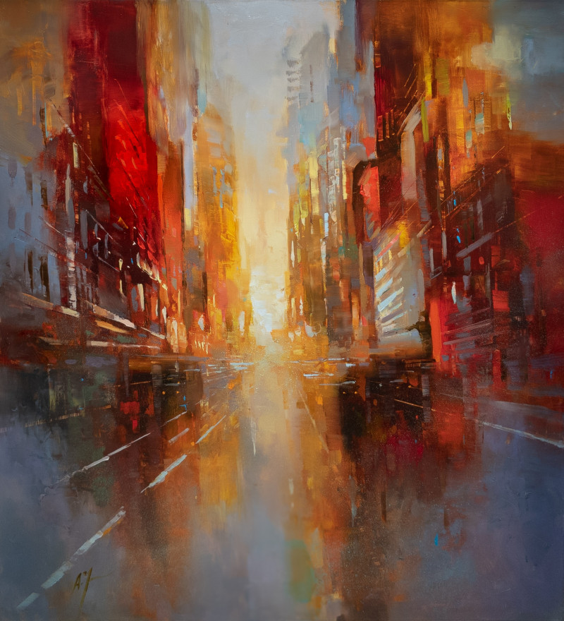 Morning in the City original painting by Aleksandr Jerochin. Urbanistic - Cityscape