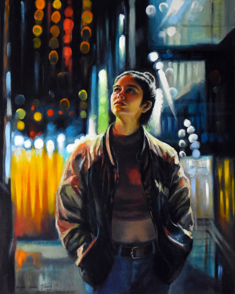 Serghei Ghetiu tapytas paveikslas Walking in the night, Tapyba su žmonėmis , paveikslai internetu