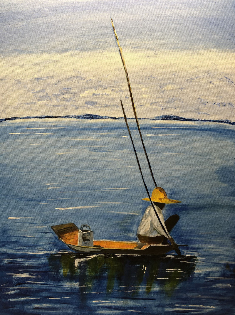 The Fishermen original painting by Kristina Trumpienė. Calm paintings