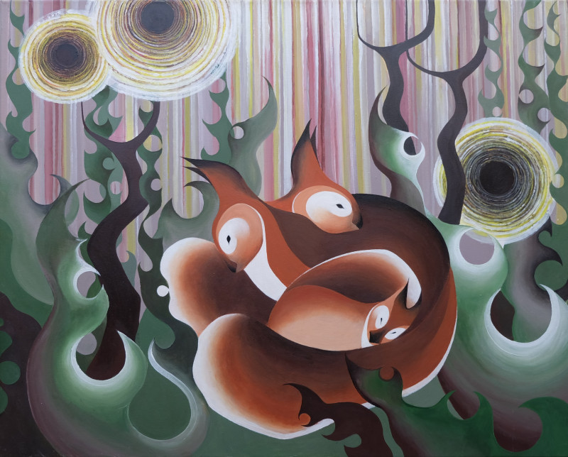 Kristina Šaudinytė tapytas paveikslas Voverės, Animalistiniai paveikslai , paveikslai internetu