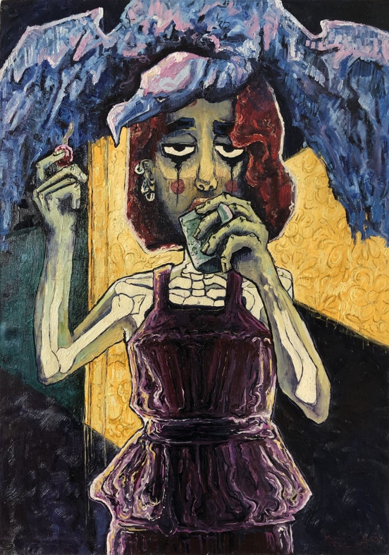Mindaugas Pupelis tapytas paveikslas Rytinė vyšnaitė, Išlaisvinta fantazija , paveikslai internetu