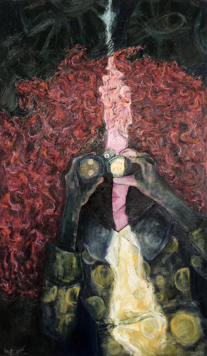 Mindaugas Pupelis tapytas paveikslas Madmuazelė ir jos noras žvelgti pro nevilties tarpą, Išlaisvinta fantazija , paveikslai ...