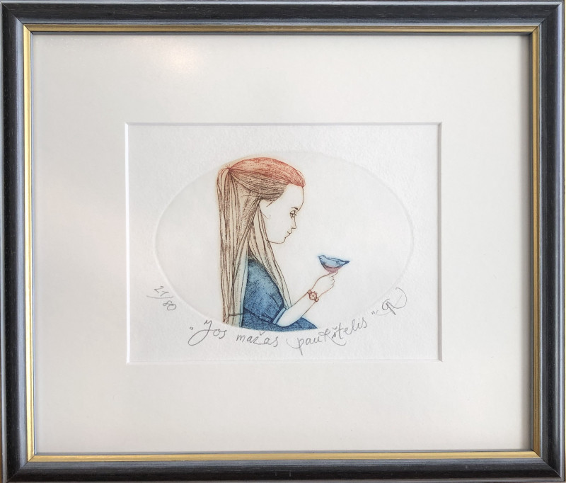 Gražvyda Andrijauskaitė tapytas paveikslas Jos mažas paukštelis (su mėlyna suknele), Meno kolekcionieriams , paveikslai inter...