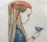 Her Little Birdy (With Blue Dress) original painting by Gražvyda Andrijauskaitė. For Art Collectors