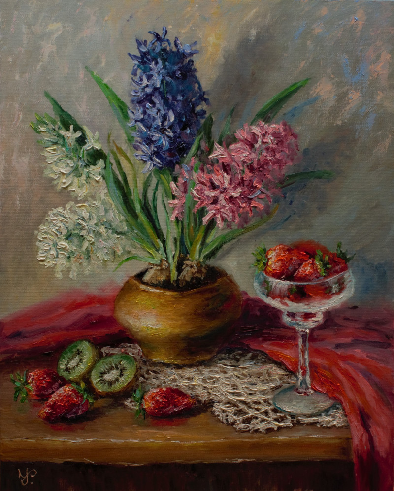 Hyacinths original painting by Irma Pažimeckienė. Still-Life
