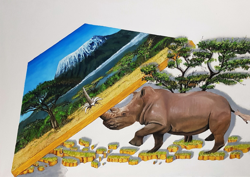 Funny Rhino / donation to Ukraine original painting by Mantas Naulickas. Slava Ukraini