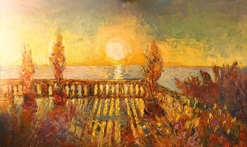 Sunset on the Terrace of the Manor original painting by Simonas Gutauskas. Landscapes