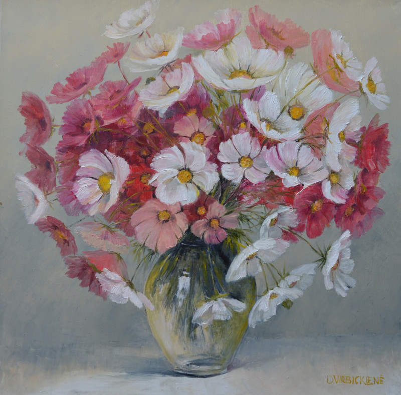 White and Pink original painting by Danutė Virbickienė. Flowers