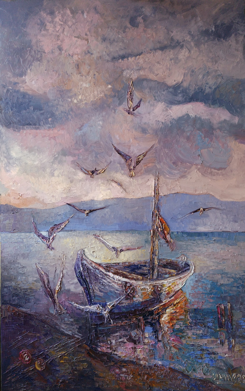 Fishing Boat original painting by Simonas Gutauskas. Marine Art