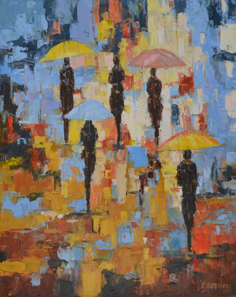 Little Umbrellas original painting by Rimantas Virbickas. Freed Fantasy