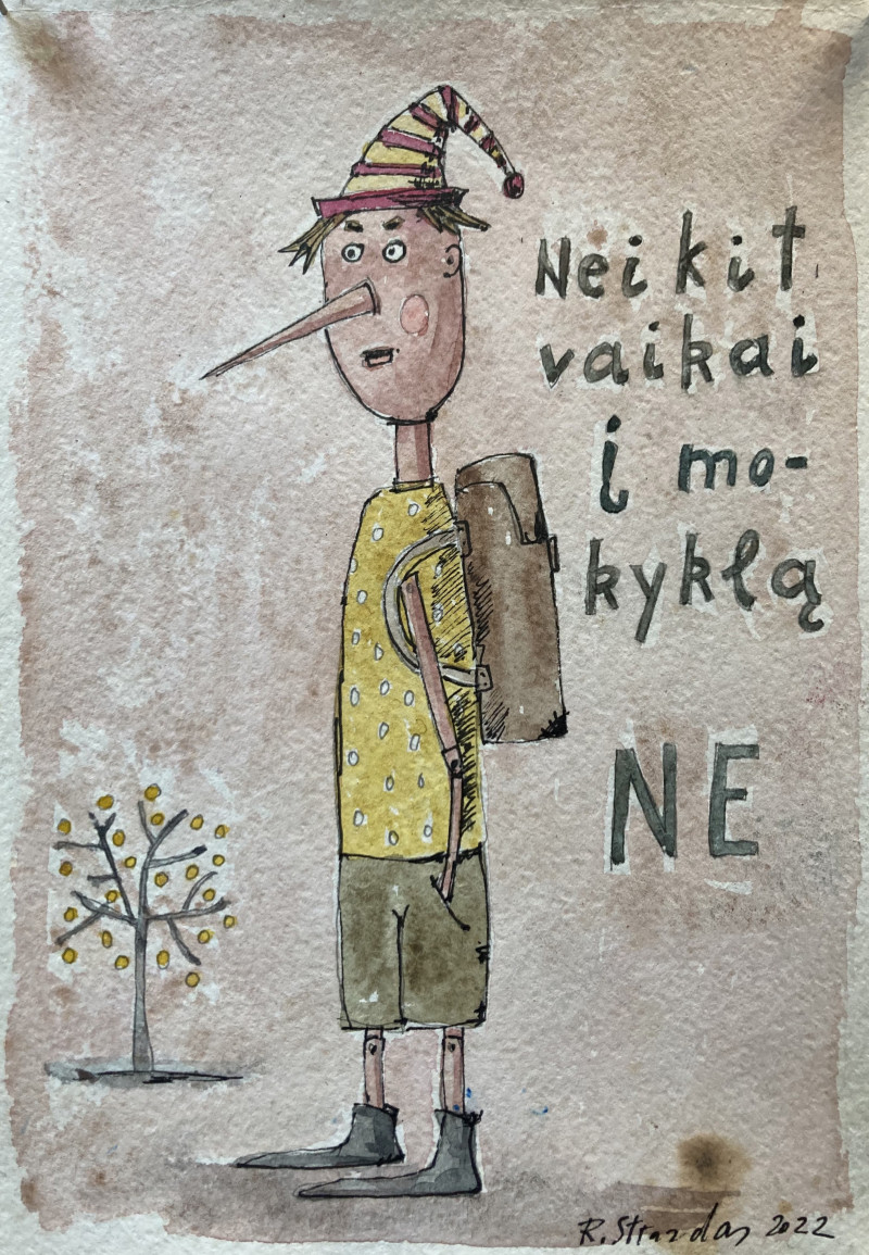 Robertas Strazdas tapytas paveikslas Pinokis, Miniatiūros - Maži darbai , paveikslai internetu
