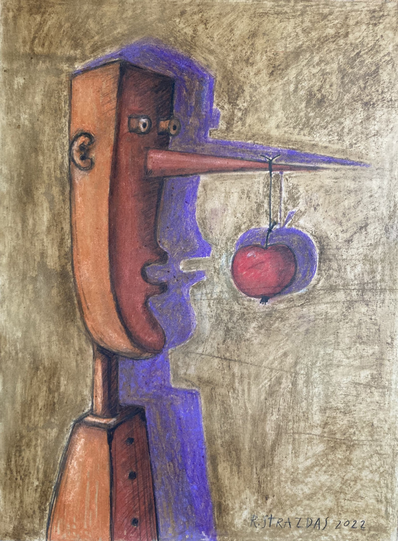 Pinocchio with Apple original painting by Robertas Strazdas. A Dose Of Laughter