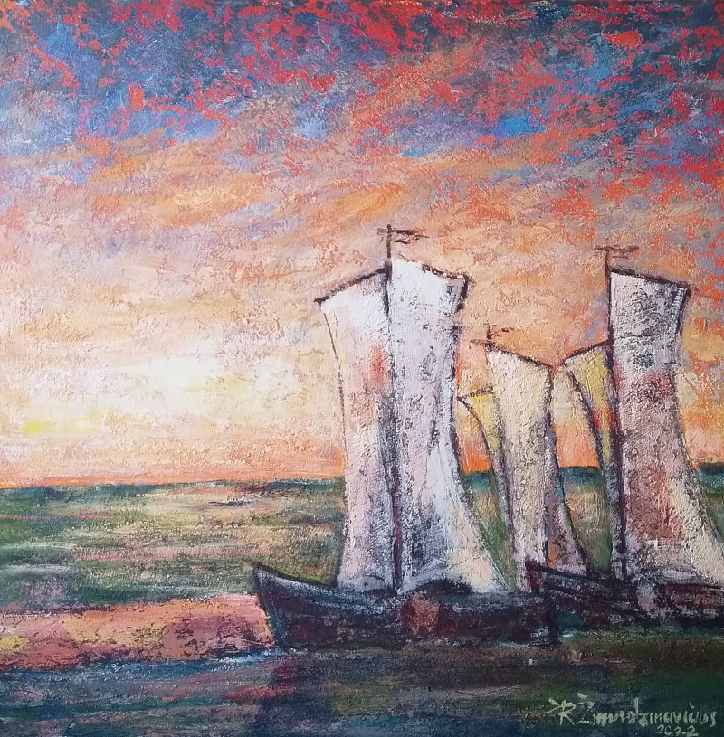 Morning original painting by Romas Žmuidzinavičius. Marine Art