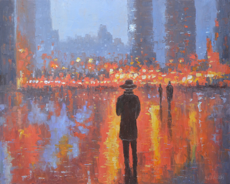 City Lights original painting by Rimantas Virbickas. Paintings With People