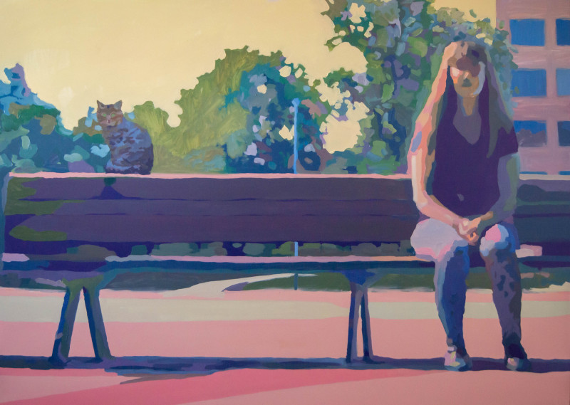 Tomas Stanaitis tapytas paveikslas Stotelė arba Mergaitė ir suoliukas, Tapyba su žmonėmis , paveikslai internetu
