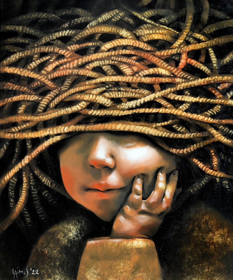 Laimonas Šmergelis tapytas paveikslas Painios mintys, Fantastiniai paveikslai , paveikslai internetu