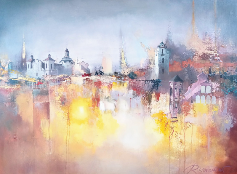 There Is Such a City original painting by Rolandas Mociūnas. Urbanistic - Cityscape