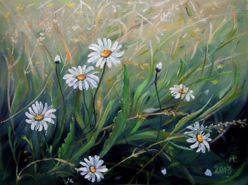Aloyzas Pacevičius tapytas paveikslas Vasaros pieva, Gėlės , paveikslai internetu