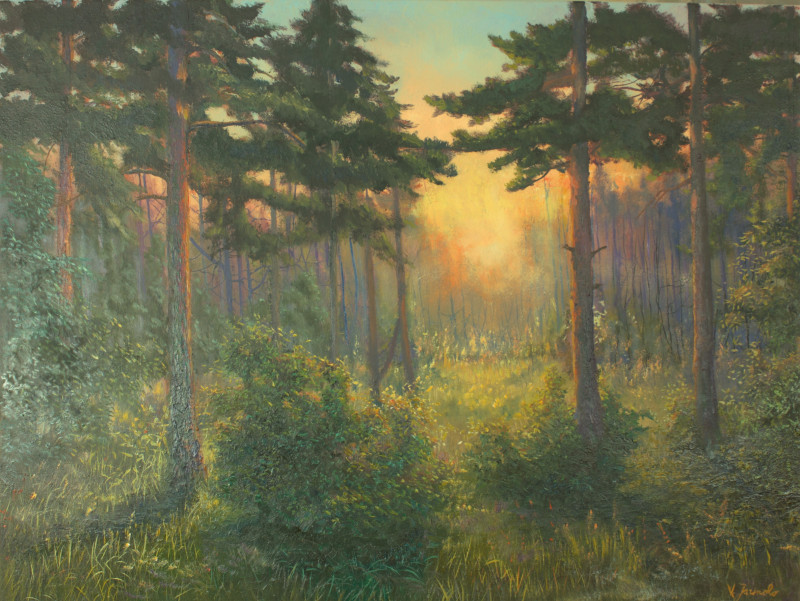 Auksinis vakaras original painting by Vladimiras Jarmolo. Landscapes