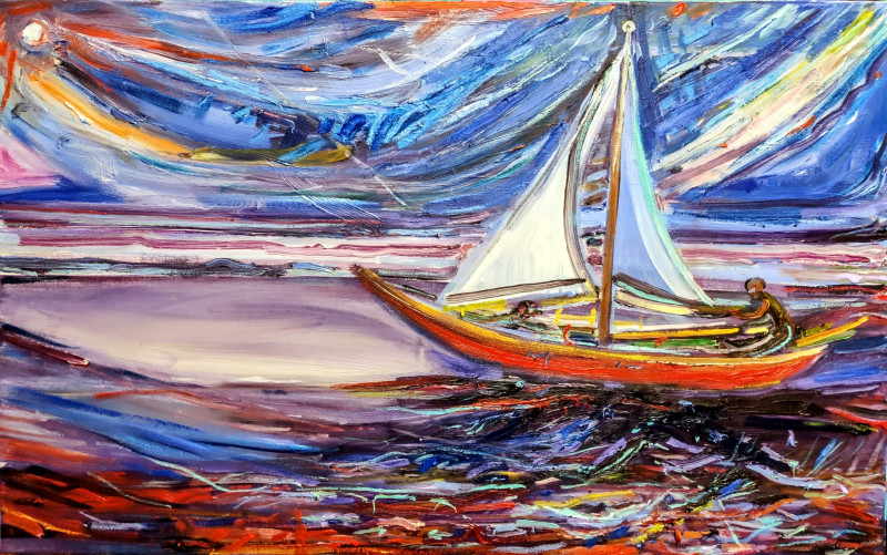 Boat II original painting by Arvydas Martinaitis. Landscapes