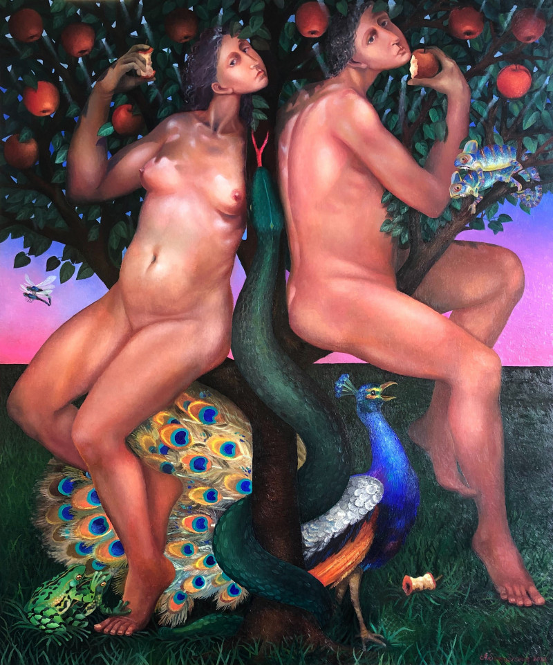 Arnoldas Švenčionis tapytas paveikslas Adomas ir Ieva - pirmoji meilė, Tapyba su žmonėmis , paveikslai internetu