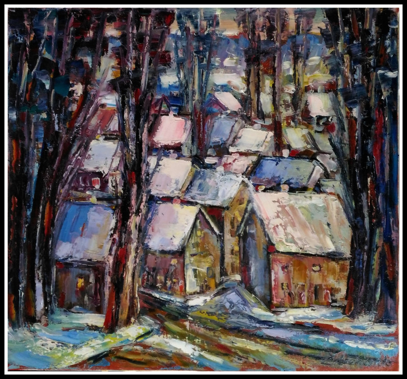 Village in Winter original painting by Leonardas Černiauskas. Landscapes