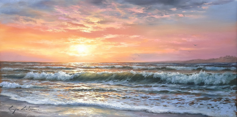 Sunset original painting by Jevgenijus Litvinas. Sea