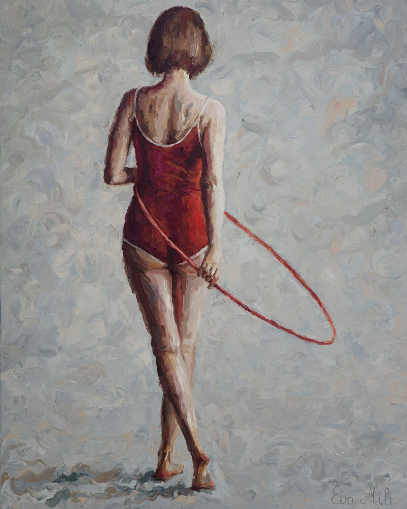 A Woman With a Red Bow. Turned original painting by Eva Mili. Paintings With People