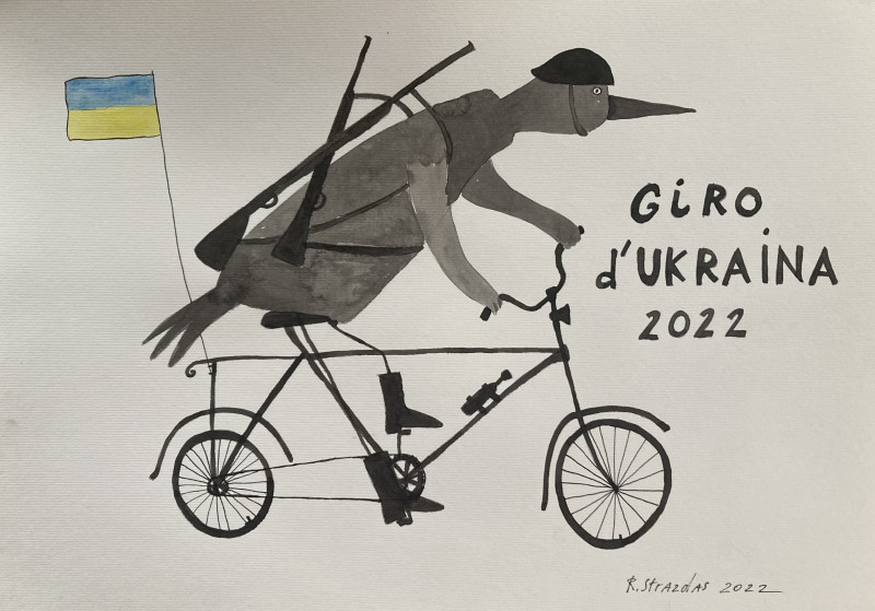 Robertas Strazdas tapytas paveikslas Dviratis yra gerai / parama Ukrainai, Slava Ukraini , paveikslai internetu