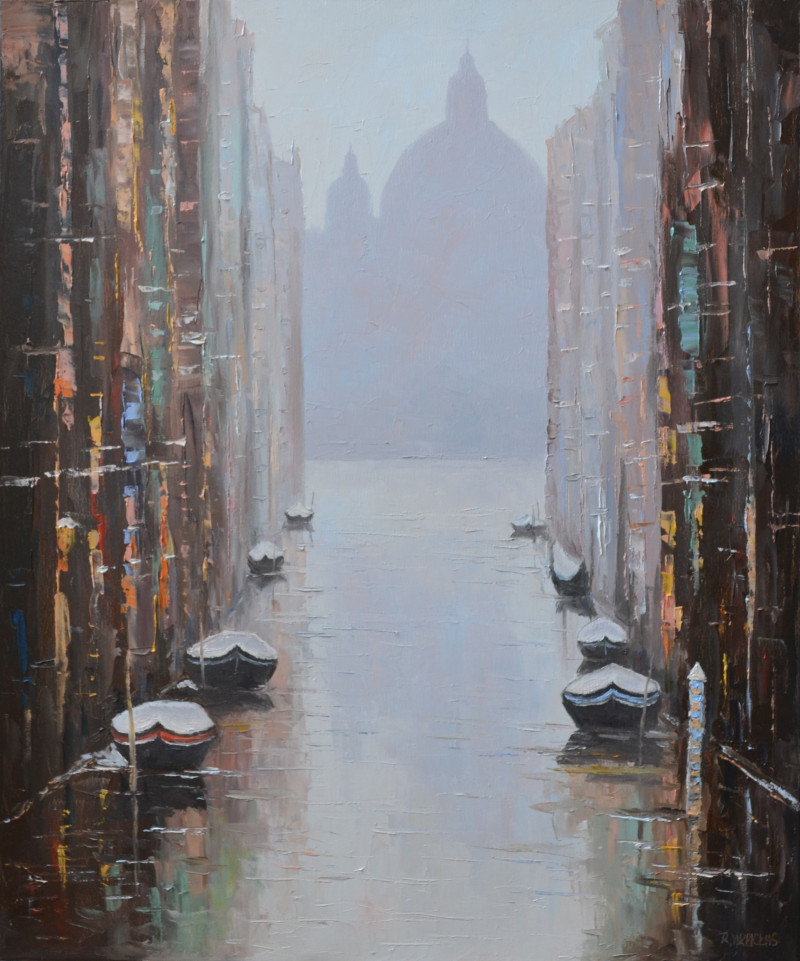In Water Street original painting by Rimantas Virbickas. Urbanistic - Cityscape