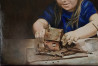 Onutė Juškienė tapytas paveikslas Namelio lipdytoja, Tapyba su žmonėmis , paveikslai internetu