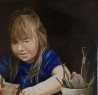 Onutė Juškienė tapytas paveikslas Namelio lipdytoja, Tapyba su žmonėmis , paveikslai internetu