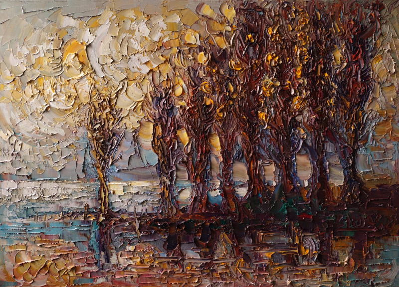 Roadside Elm Trees original painting by Simonas Gutauskas. Landscapes