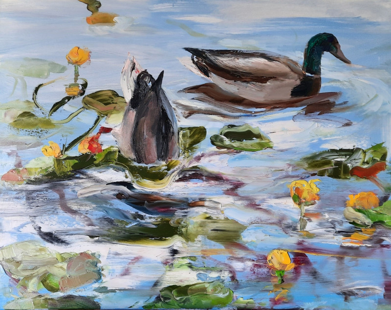 Un-cooked Ducks I original painting by Vilma Vasiliauskaitė. Animalistic Paintings