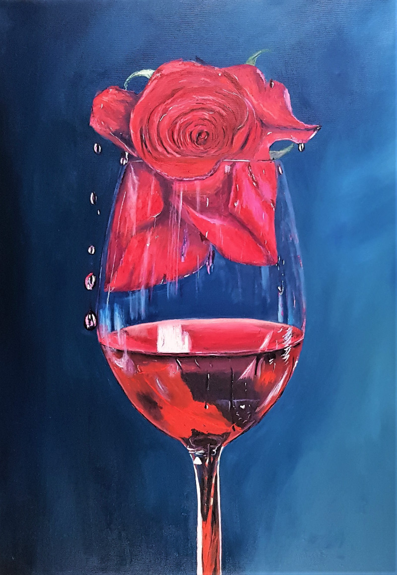 Roses Wine original painting by Mantas Naulickas. Still-Life
