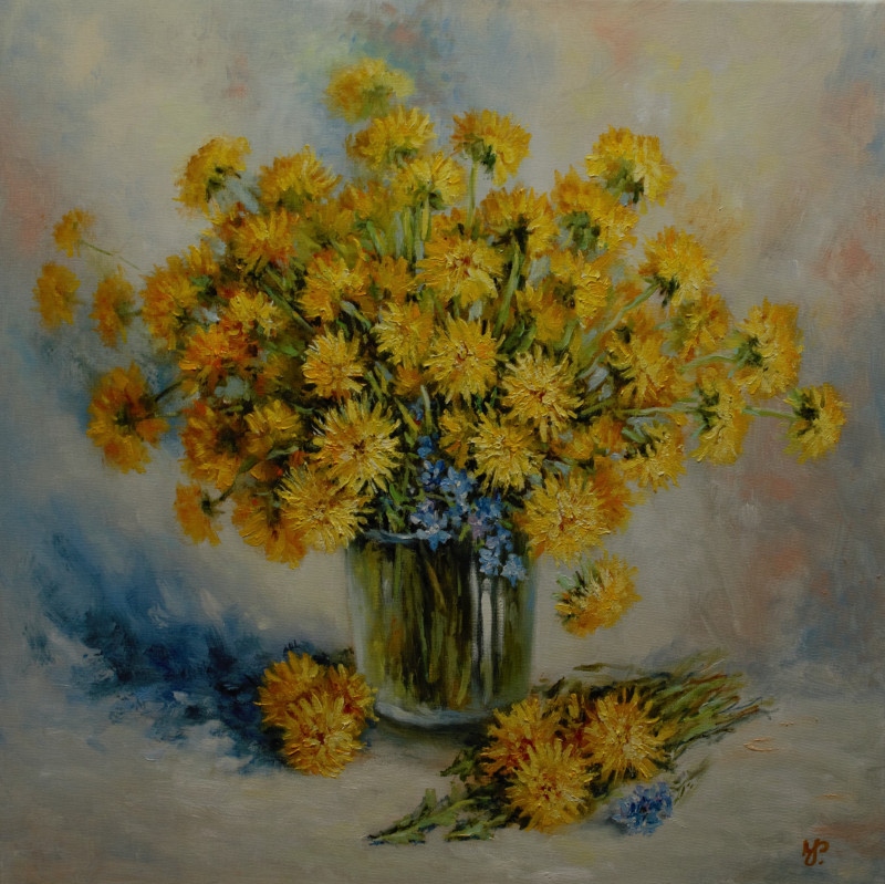 Irma Pažimeckienė tapytas paveikslas Iš pienių pievos, Gėlės , paveikslai internetu