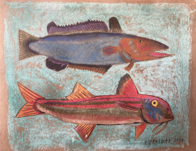 Two Fishes original painting by Robertas Strazdas. Animalistic Paintings